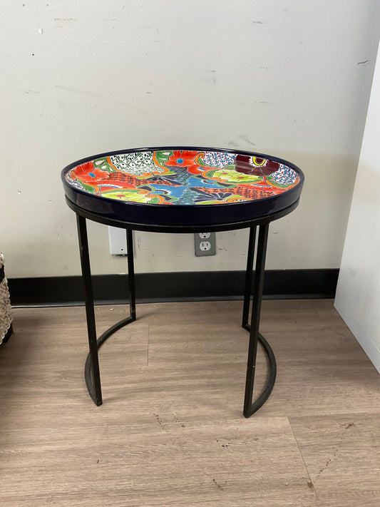 Round Multicolor Ceramic/Metal Indoor Nestling Side Table