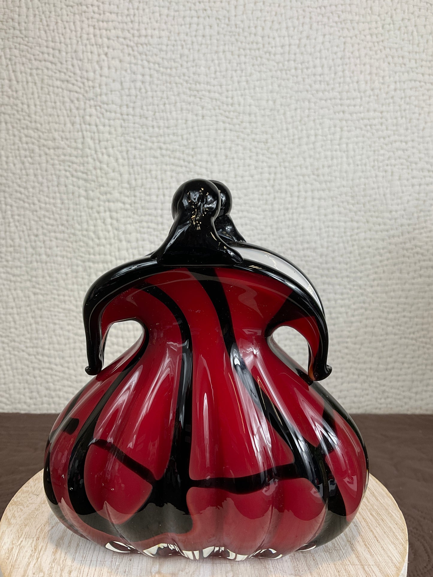 Red & Black Murano Style Hand Blown Coin Purse Vase