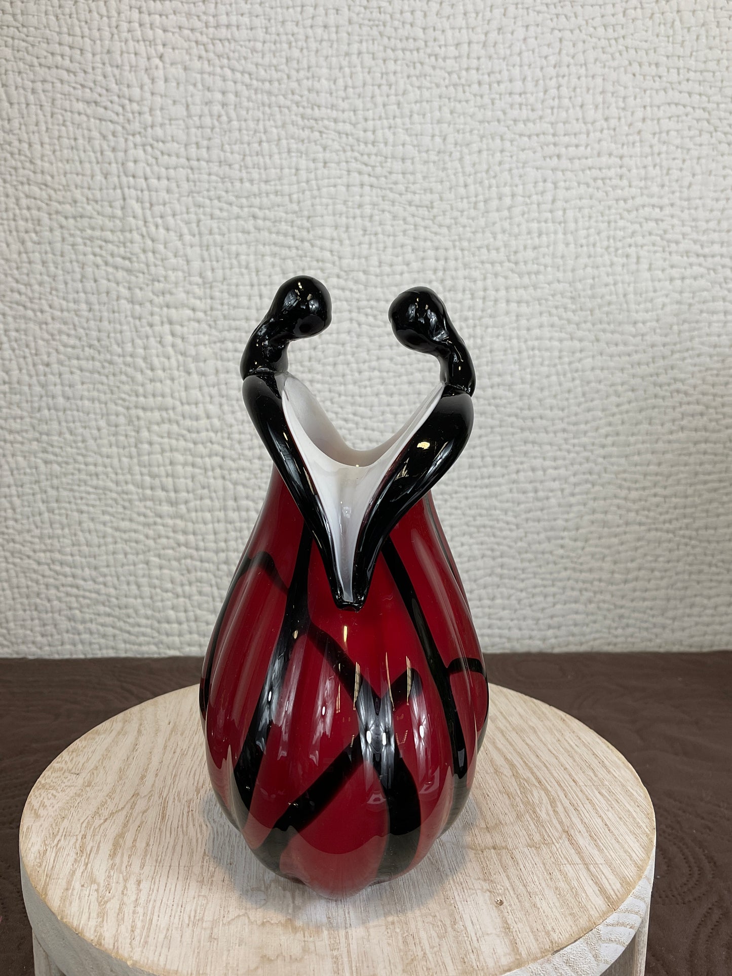 Red & Black Murano Style Hand Blown Coin Purse Vase