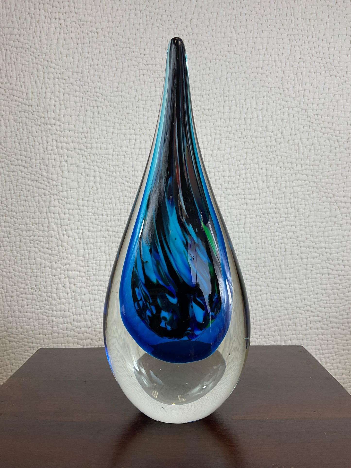 Hand Blown Blue Teardrop Glass Sculpture