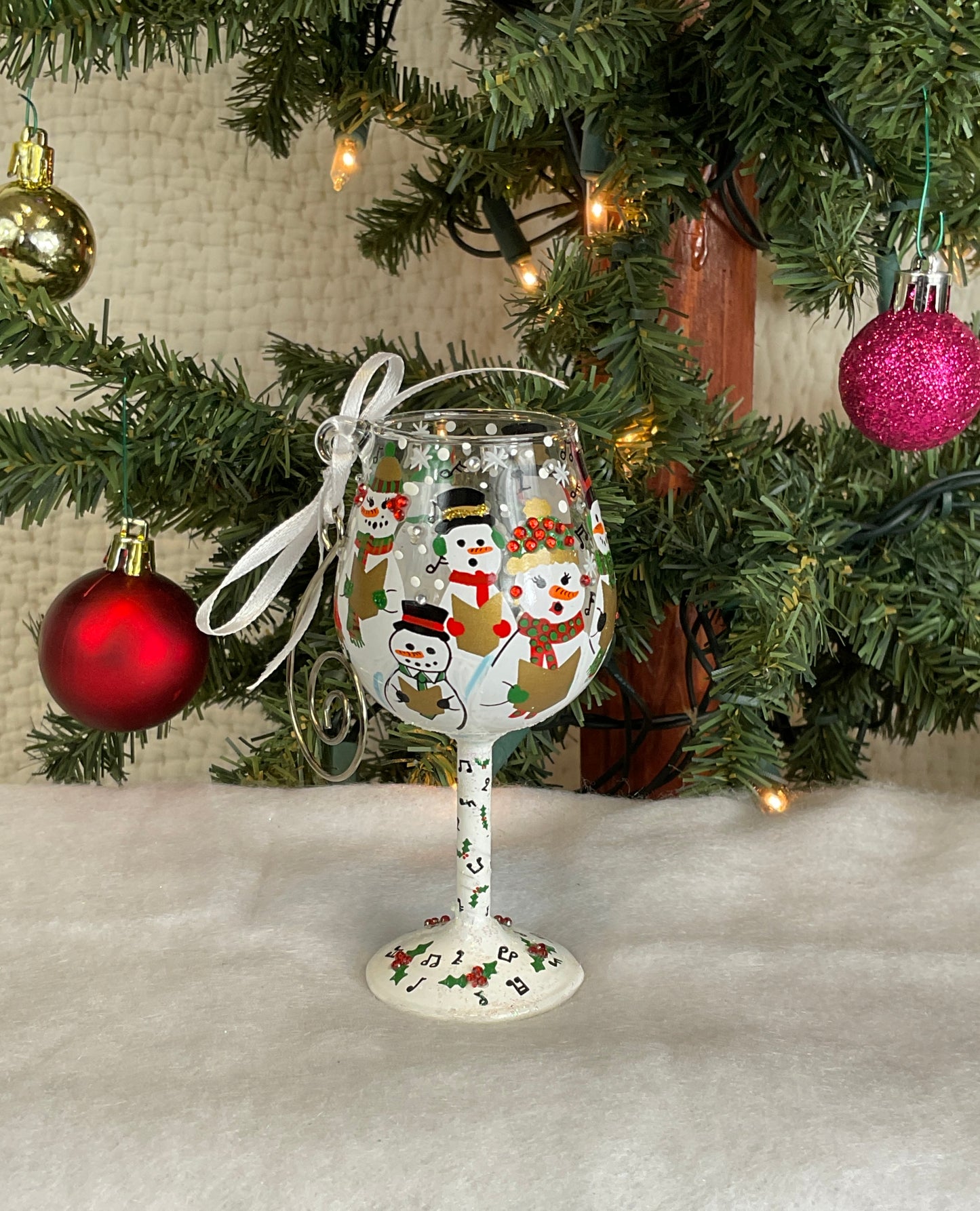 Lolita Mini Wine Glass "Singing in the Snow" Glass Ornament