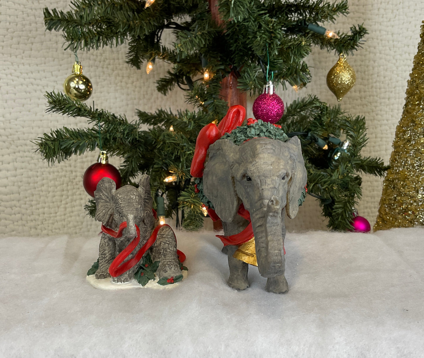 Silver Deer Christmas Animals Collection, Elephant & Baby Elephant Figurines