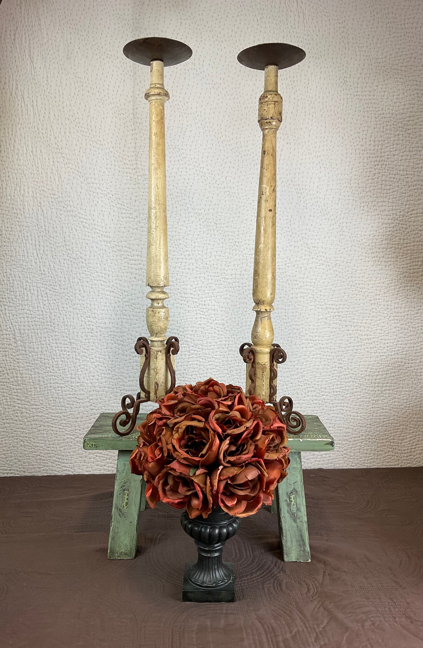 Shabby Chic Spindle Pillar Candle Holder, 2