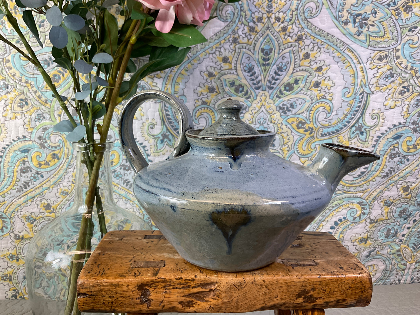 Glazed Pottery Teapot, Multicolored