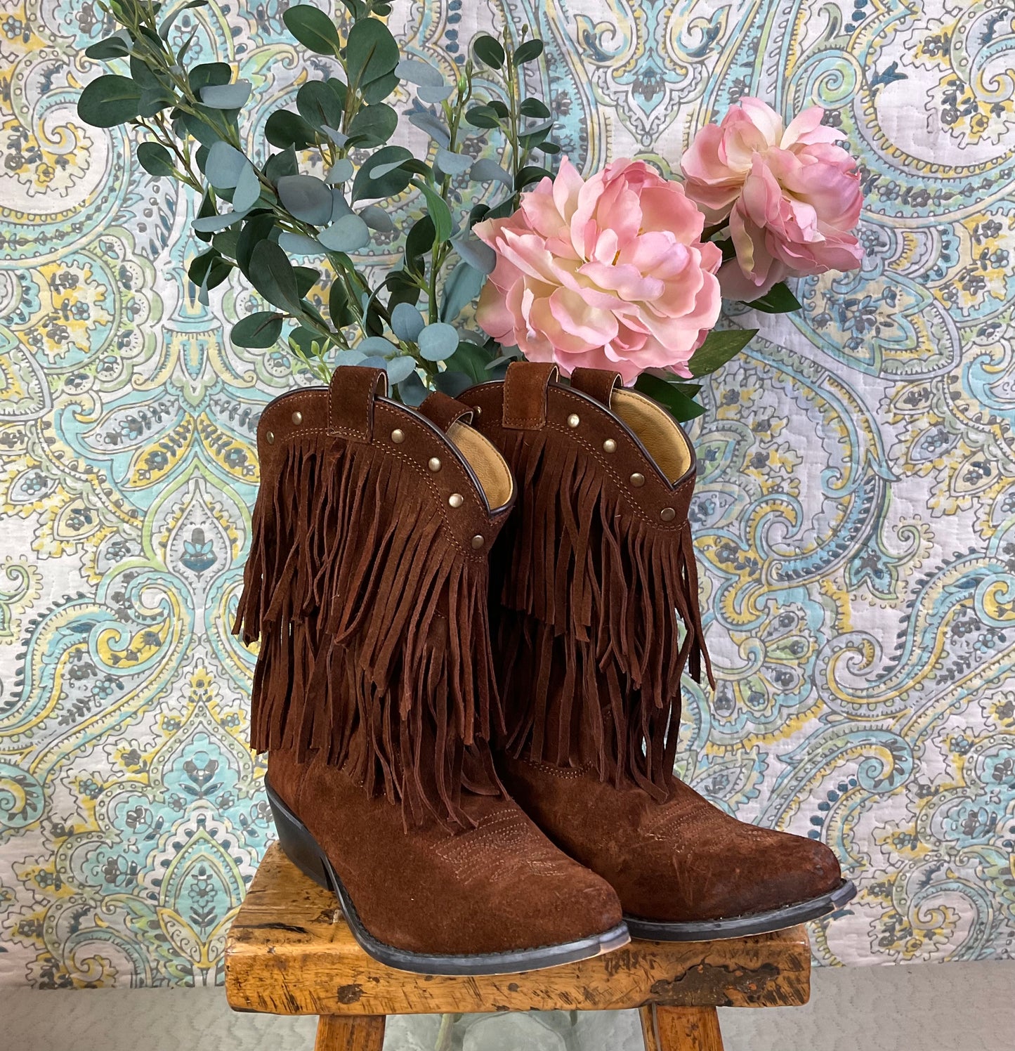 Shyanne Suede Fringe Boots, Size 2