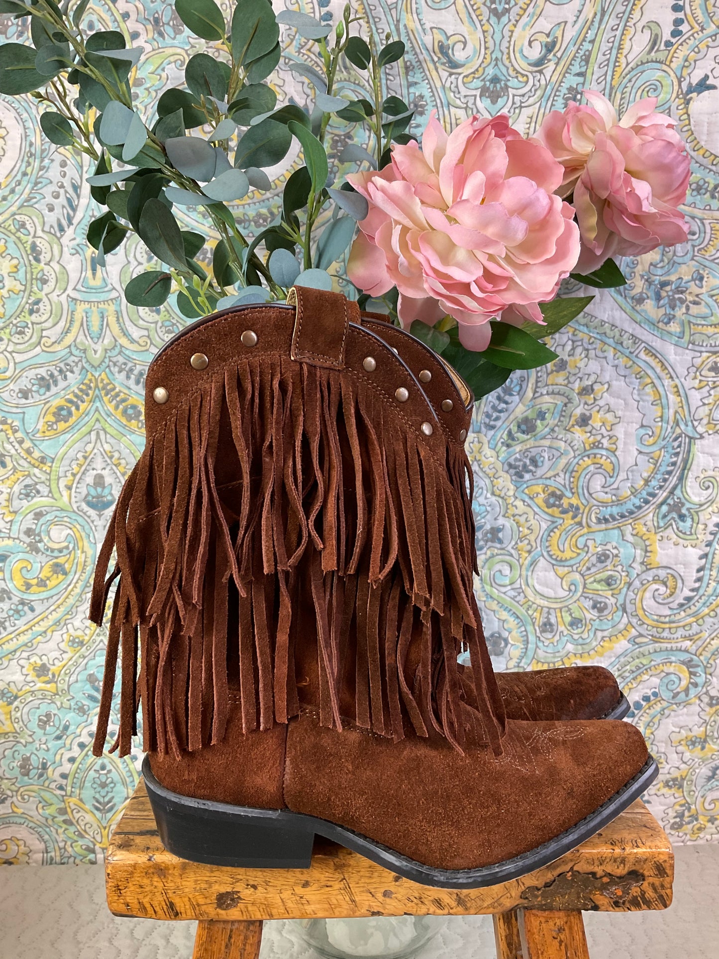 Shyanne Suede Fringe Boots, Size 2