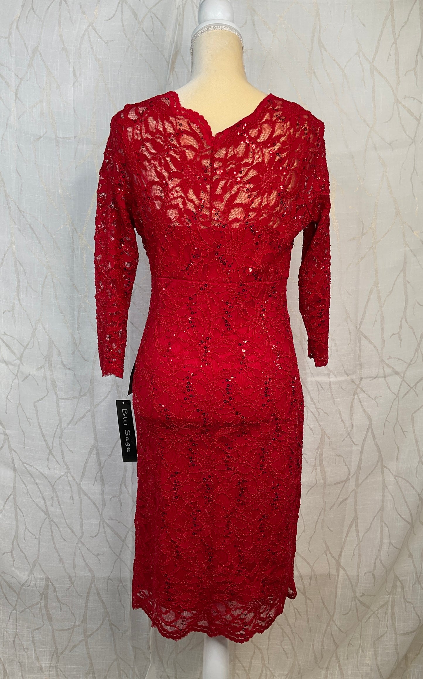 Blue Sage Red Lace & Sequin Dress, NWT, Size 8P