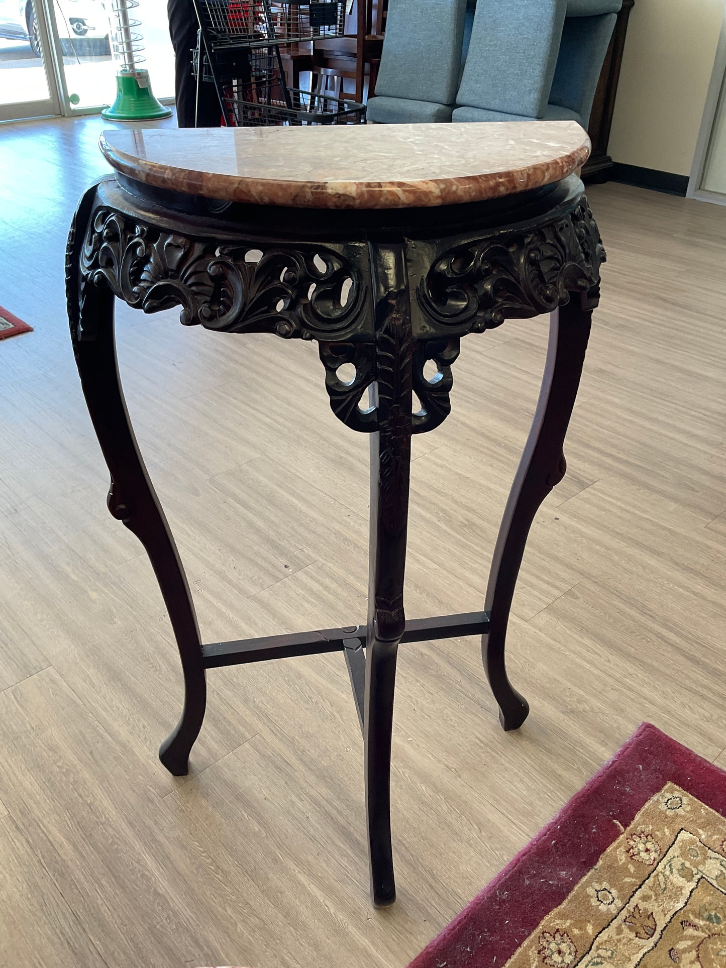 Asian Style Marble Top Wood Carved Living Area Tables, Sold Separately