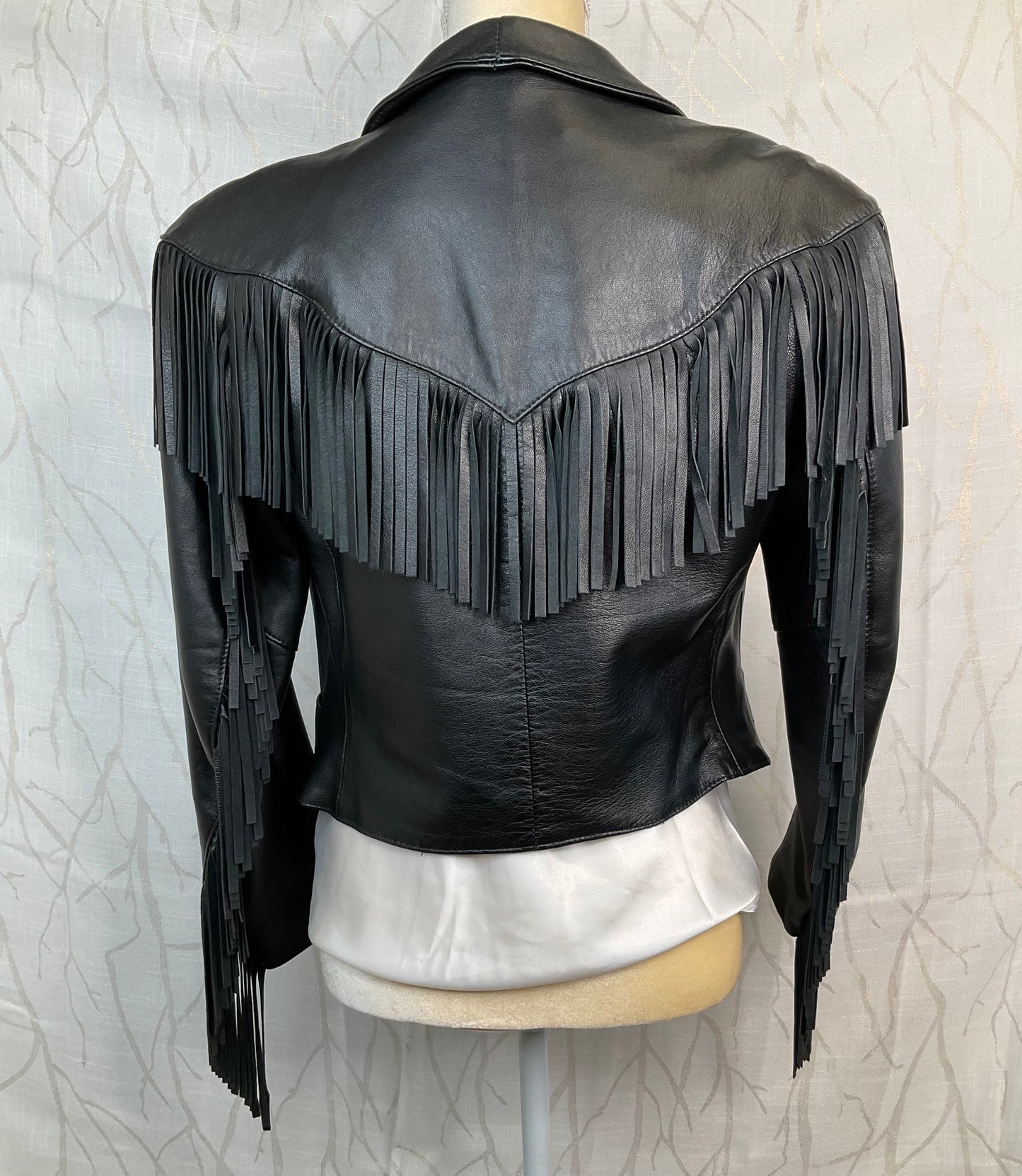 The Leather Factory Black Cropped Tassel Jacket,  Size 5/6