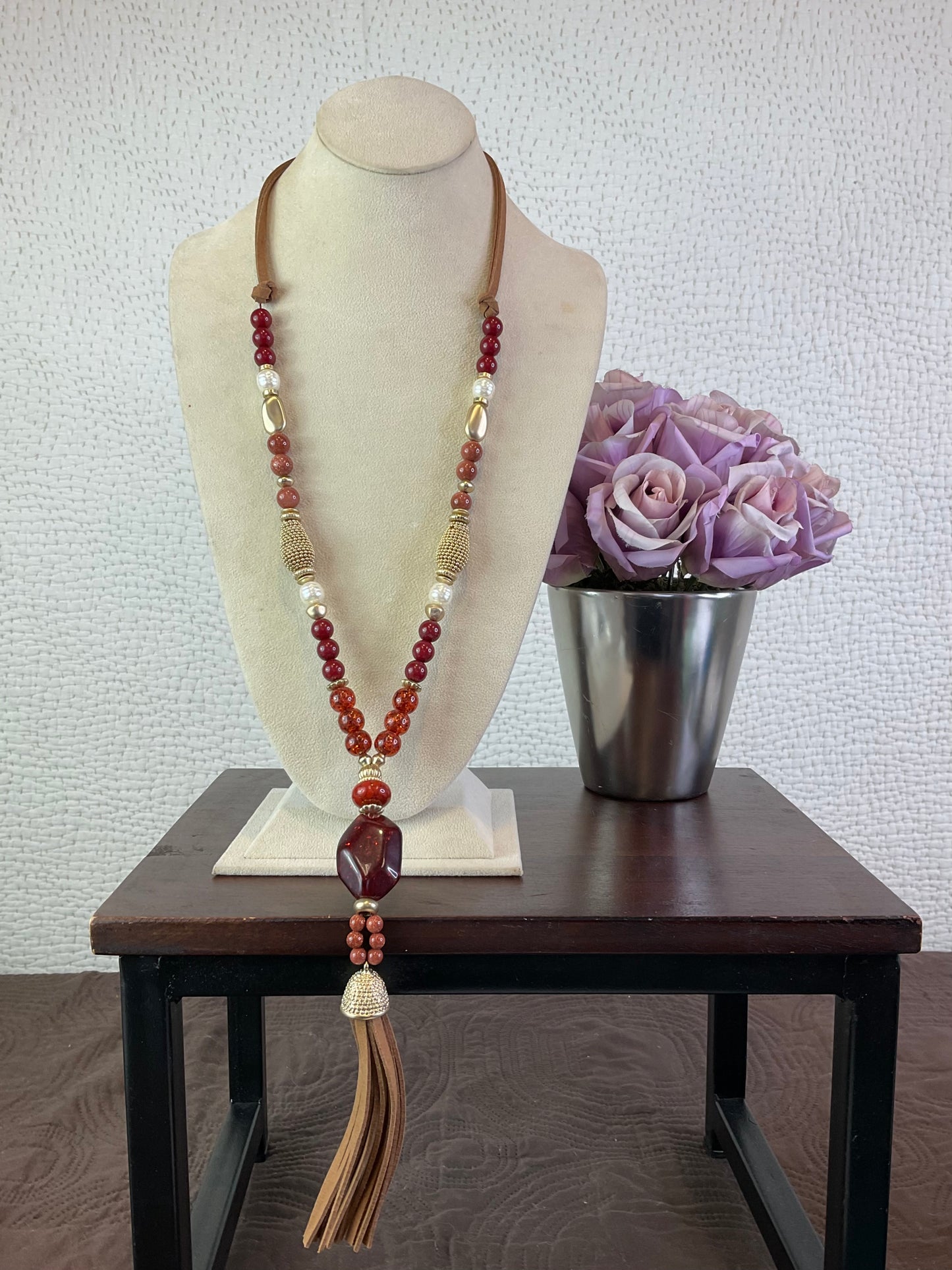 Chico's Red And Gold-Tone Tassel Necklace