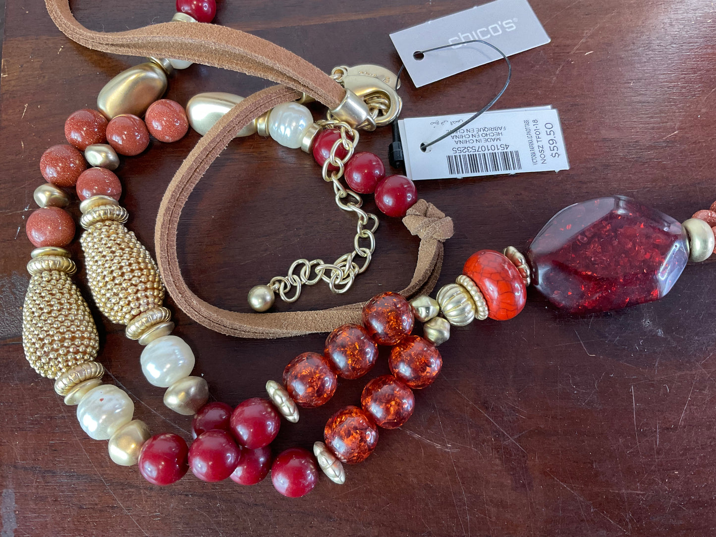 Chico's Red And Gold-Tone Tassel Necklace