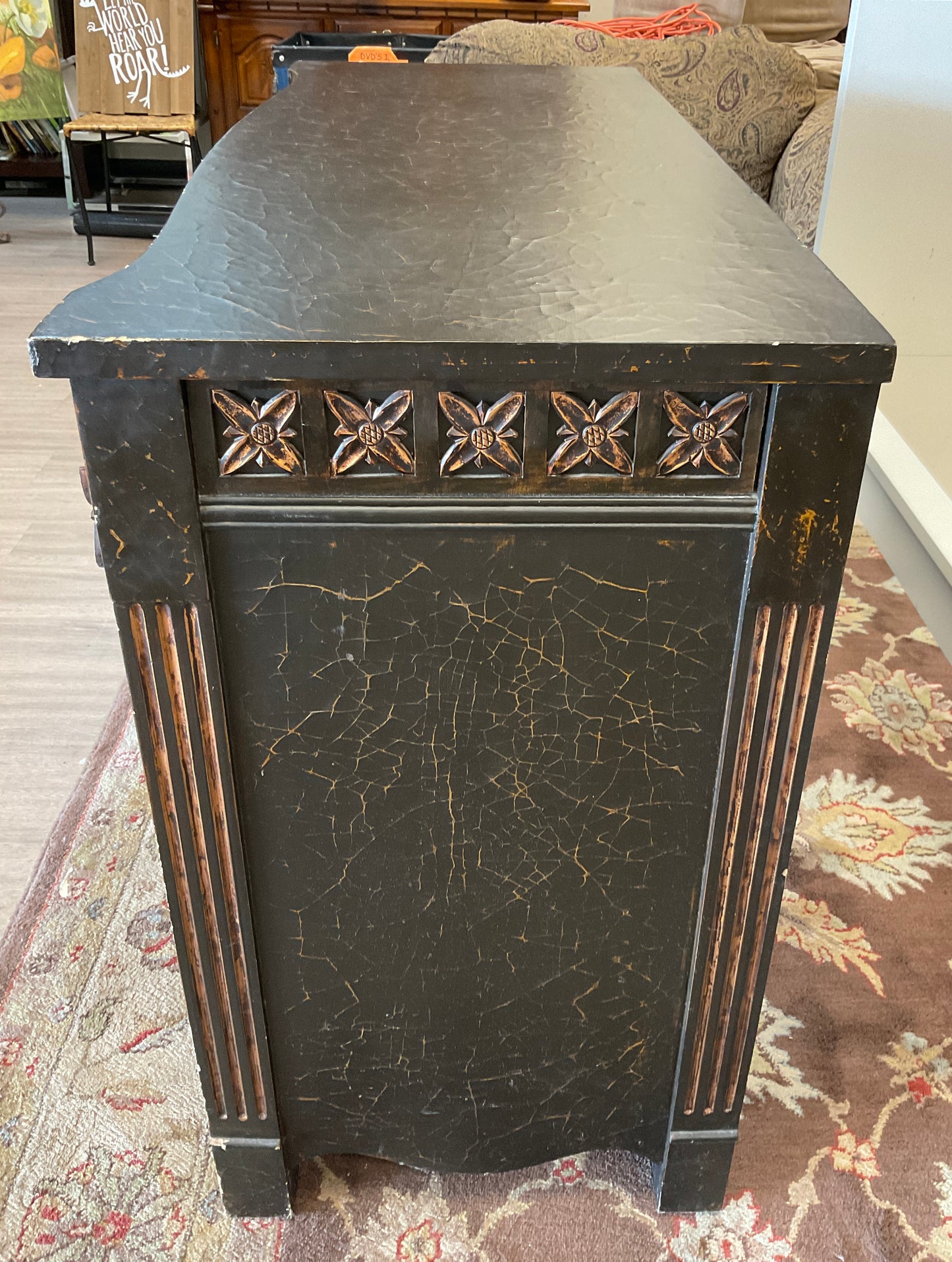 Dark Brown Dresser With Bronze Accents