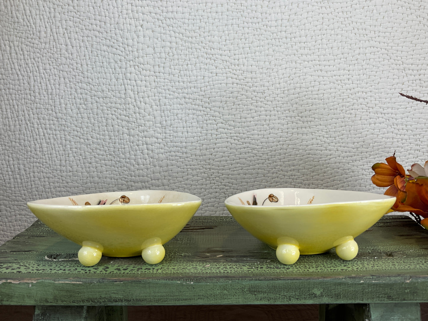 Vintage Ceramic Footed Mushroom Bowls, 3 Pc