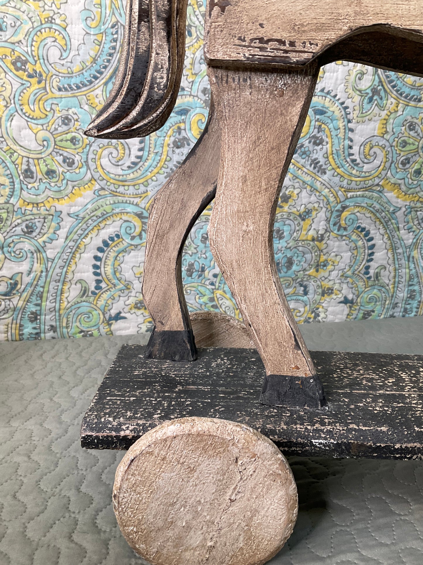 Wood Carved Horse on Wheels
