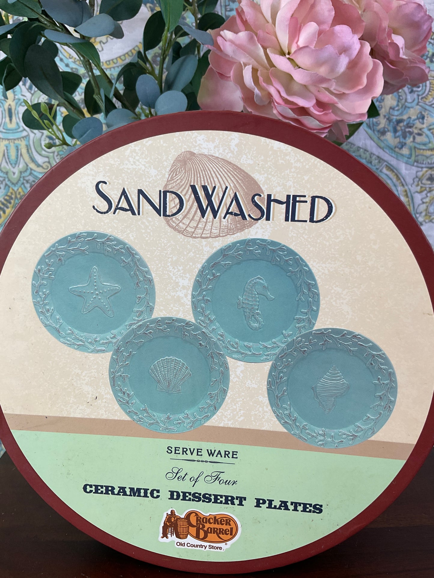 Cracker Barrel Ceramic Dessert Plates, Sand Washed 4 Pc Set