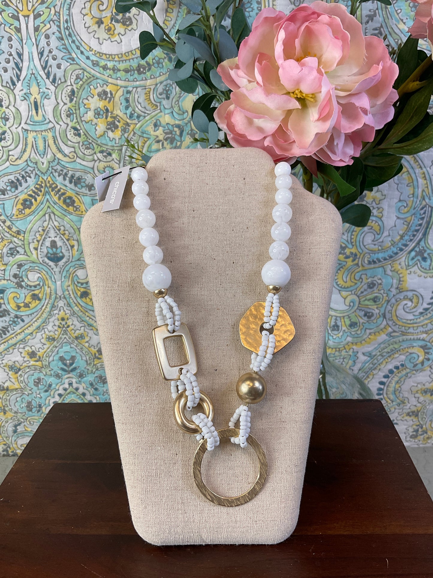 White And Gold-Tone Bib Necklace